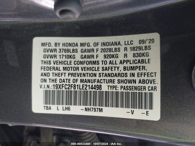 Honda Civic Sport 2020 19XFC2F81LE214498 Image 9