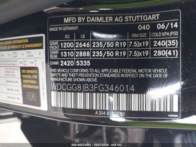 WDCGG8JB3FG346014 Mercedes-Benz Glk 350 4matic
