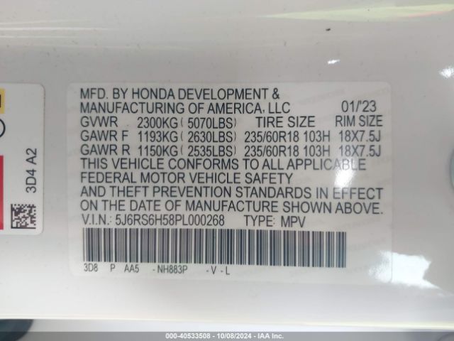 5J6RS6H58PL000268 Honda Cr-v Hybrid Sport