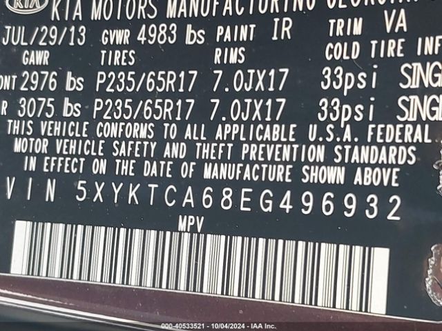 5XYKTCA68EG496932 KIA SORENTO LX