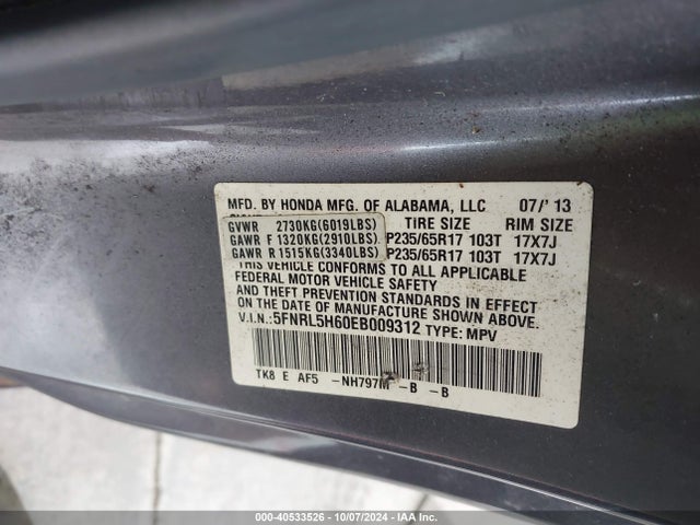 Honda Odyssey Ex-l 2014 5FNRL5H60EB009312 Image 9