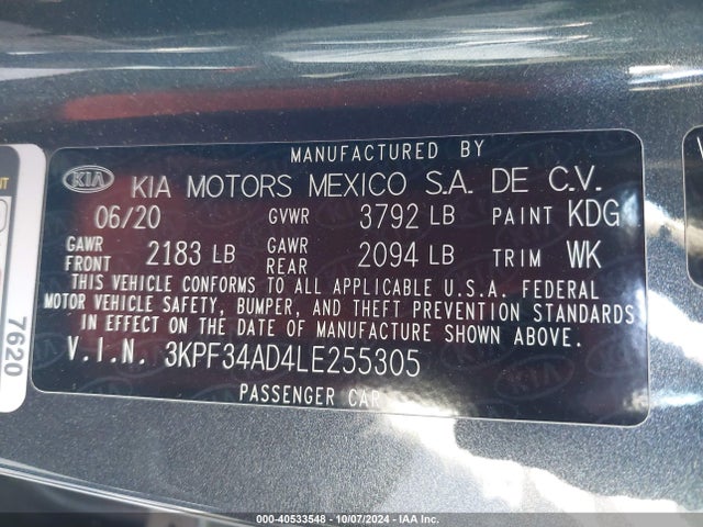 KIA Forte Gt-line 2020 3KPF34AD4LE255305 Image 9