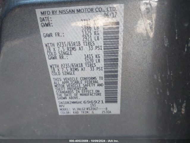 5N1DR2MM6HC696921 Nissan Pathfinder Sl