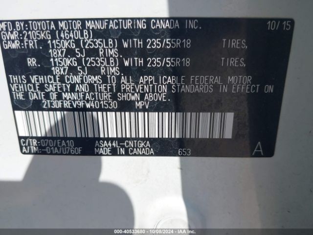 2T3DFREV9FW401530 Toyota Rav4 Limited