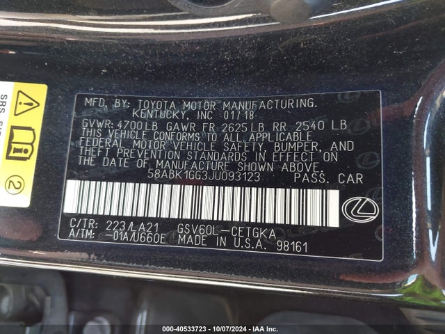 Lexus ES 350 2018 58ABK1GG3JU093123 Image 9