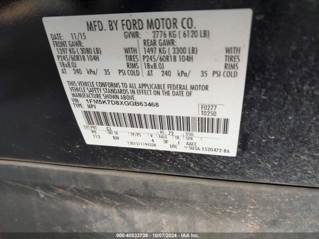 Ford EXPLORER XLT 2016 1FM5K7D8XGGB63468 Image 9