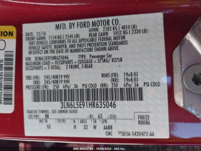 3LN6L5E91HR635046 Lincoln Mkz Reserve