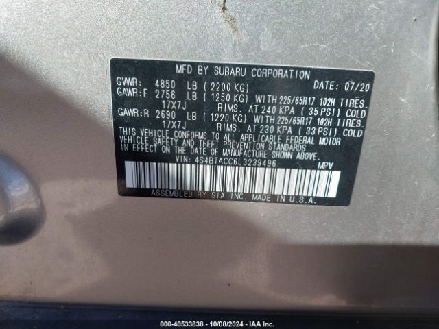 4S4BTACC6L3239496 Subaru Outback Premium