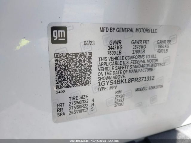 1GYS4BKL8PR371312 Cadillac Escalade 4wd Premium Luxury