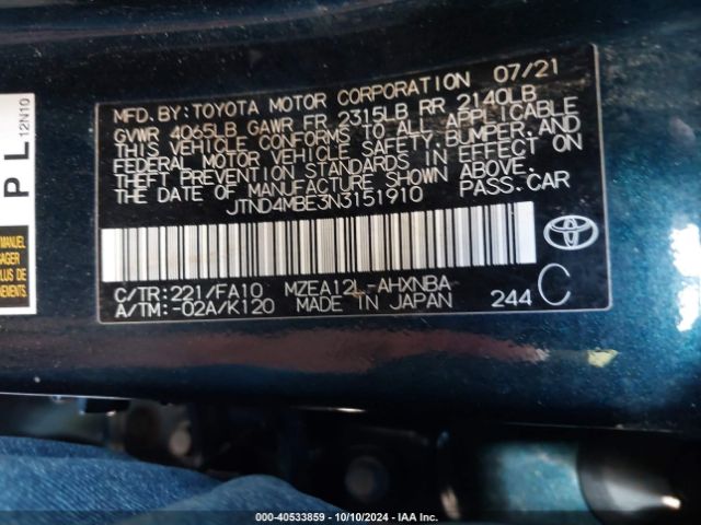 JTND4MBE3N3151910 Toyota COROLLA SE