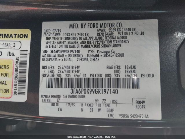3FA6P0K99GR197140 Ford Fusion Titanium