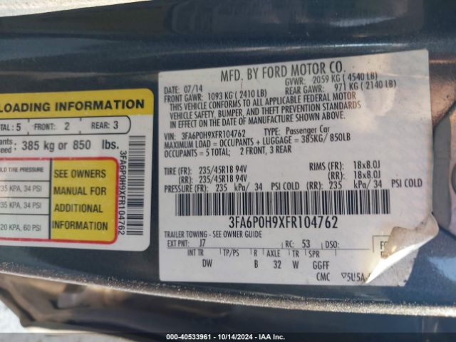 3FA6P0H9XFR104762 Ford FUSION SE