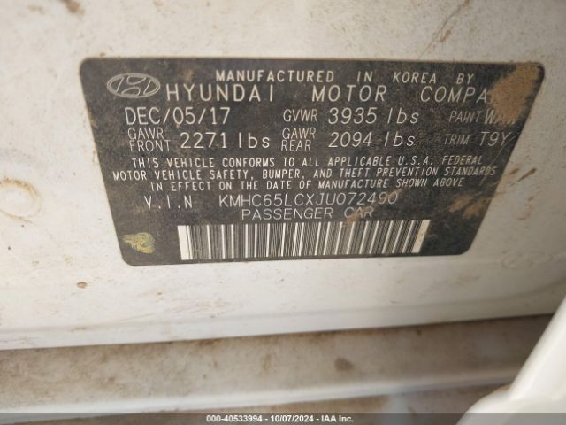 KMHC65LCXJU072490 Hyundai Ioniq Hybrid Blue
