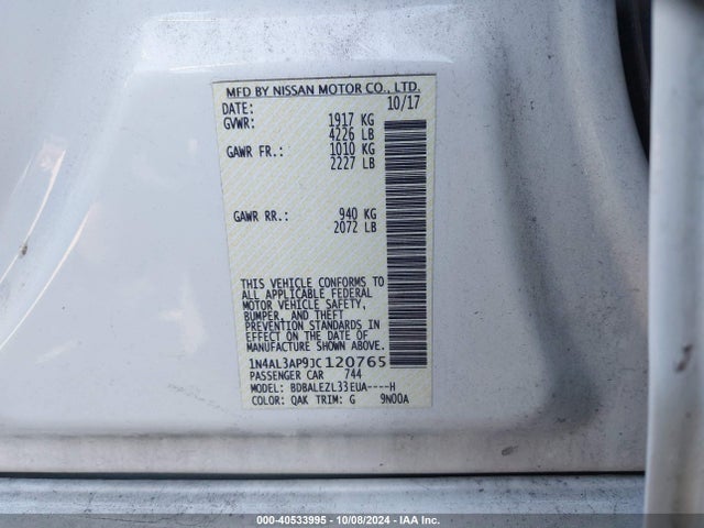 Nissan Altima 2.5 S 2018 1N4AL3AP9JC120765 Image 9