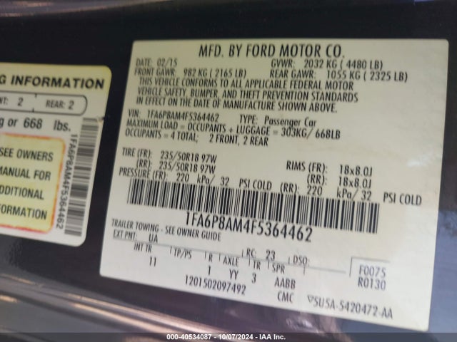 Ford Mustang V6 2015 1FA6P8AM4F5364462 Image 9