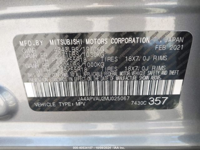 JA4APVAU2MU025067 Mitsubishi Outlander Sport 2.0 Se 2wd