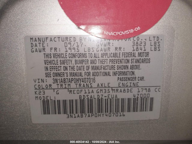 3N1AB7AP0HY407016 Nissan SENTRA SV