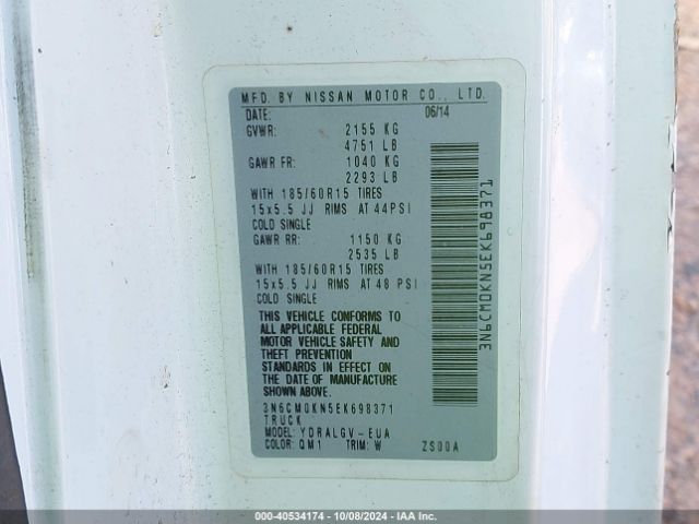 3N6CM0KN5EK698371 Nissan Nv200 S/sv