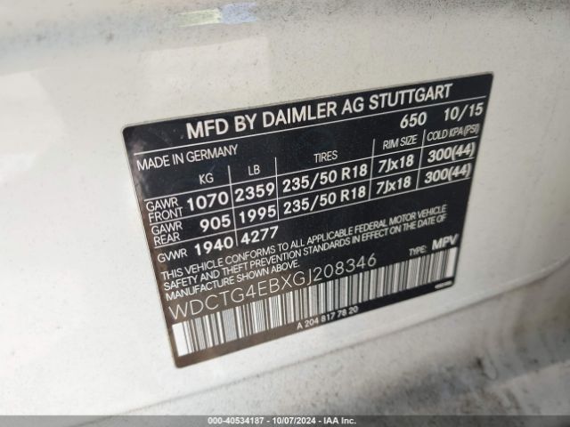 WDCTG4EBXGJ208346 Mercedes-Benz GLA 250
