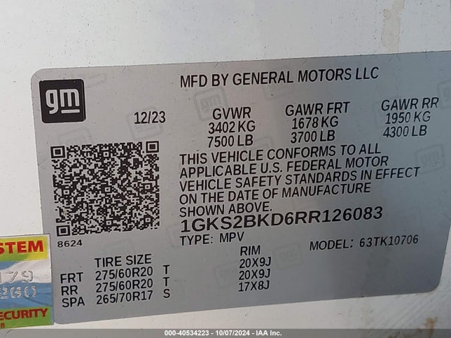 GMC Yukon 4wd Slt 2024 1GKS2BKD6RR126083 Image 9