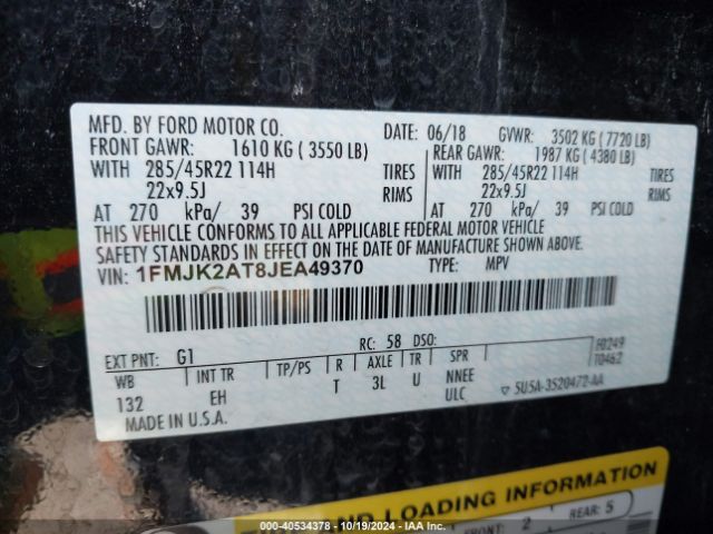 1FMJK2AT8JEA49370 Ford Expedition Max Limited