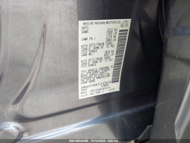 Nissan Titan Pro-4x 2019 1N6AA1E51KN525924 Image 9