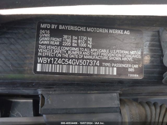 WBY1Z4C54GV507374 BMW I3 Base W/range Extender
