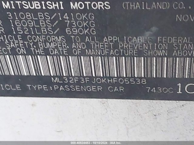 2019 MITSUBISHI MIRAGE G4 ML32F3FJ0KHF05538 Photo 8