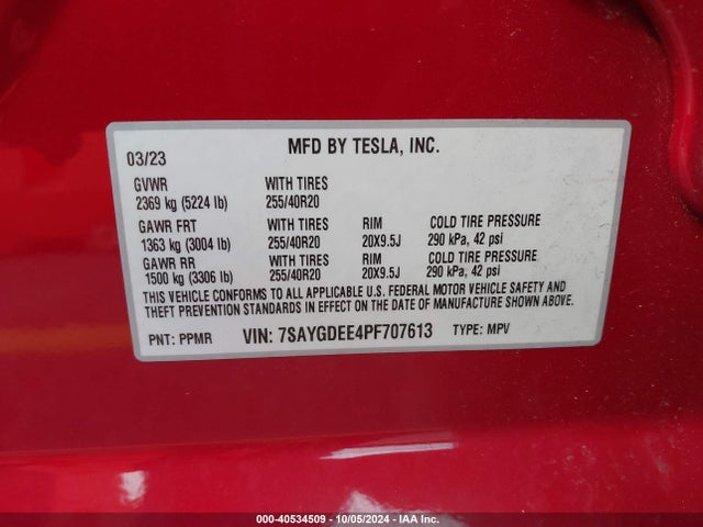 2023 TESLA MODEL Y 7SAYGDEE4PF707613 Photo 8