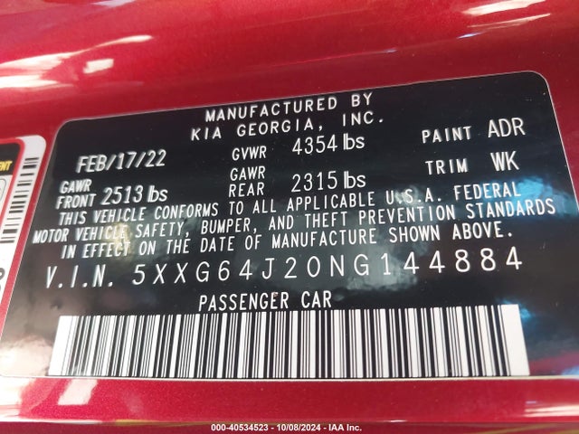 KIA K5 Gt-line 2022 5XXG64J20NG144884 Image 9