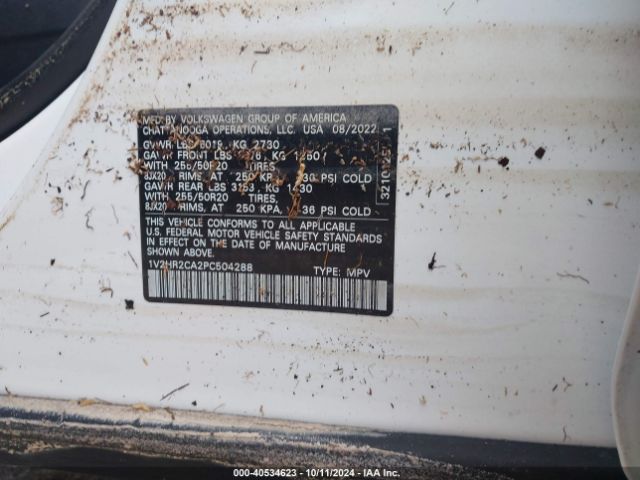 1V2HR2CA2PC504288 Volkswagen Atlas 3.6l V6 Se W/technology