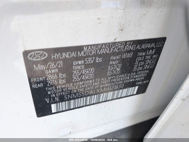 Hyundai Santa Fe Calligraphy 2021 5NMS5DALXMH371330 Image 9