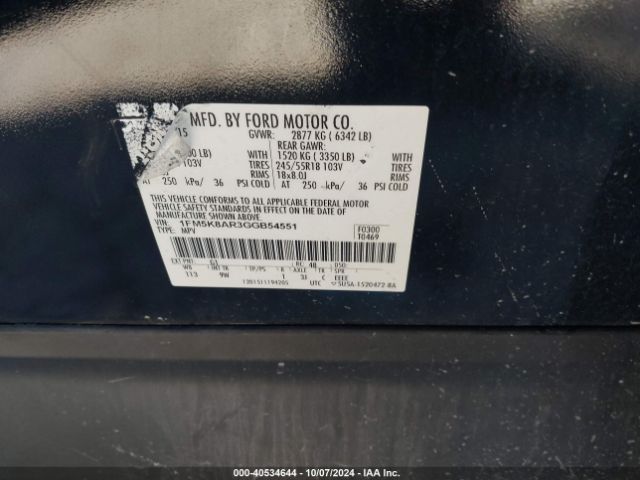 1FM5K8AR3GGB54551 Ford Utility Police Interceptor