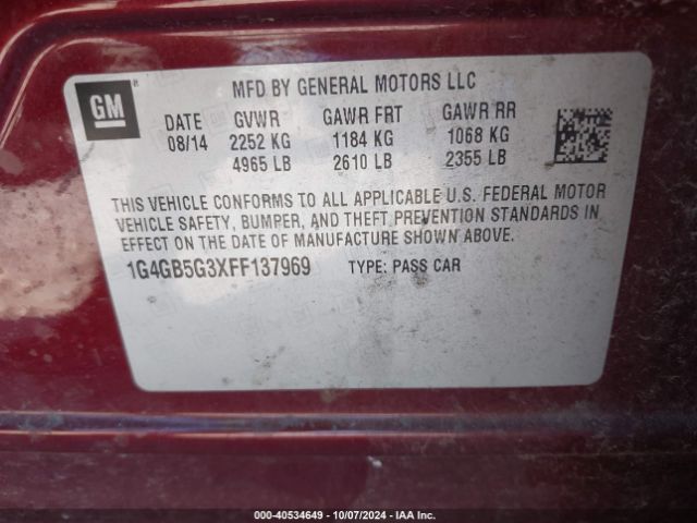 1G4GB5G3XFF137969 Buick Lacrosse Leather