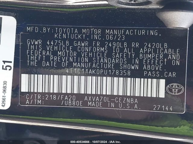 4T1C11AK0PU178358 Toyota CAMRY LE