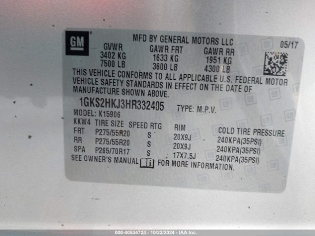 1GKS2HKJ3HR332405 GMC YUKON XL DENALI