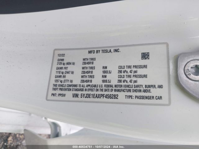5YJ3E1EAXPF456282 Tesla Model 3 Rear-wheel Drive