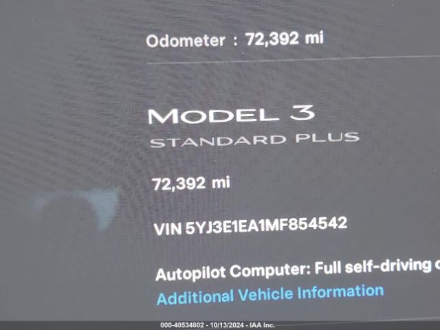 5YJ3E1EA1MF854542 Tesla Model 3 Standard Range Plus Rear-wheel Drive