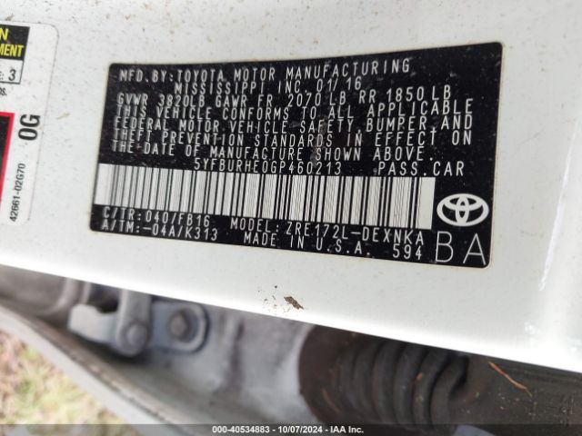 5YFBURHE0GP460213 Toyota COROLLA LE