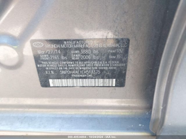 5NPDH4AE1EH513375 Hyundai Elantra Limited