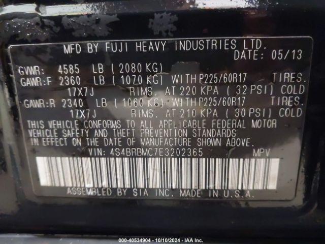 4S4BRBMC7E3202365 Subaru Outback 2.5i Limited