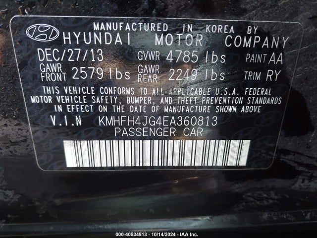 Hyundai Azera Limited 2014 KMHFH4JG4EA360813 Image 9
