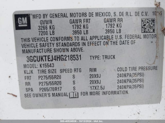 3GCUKTEJ4HG218531 Chevrolet Silverado 1500 High Country