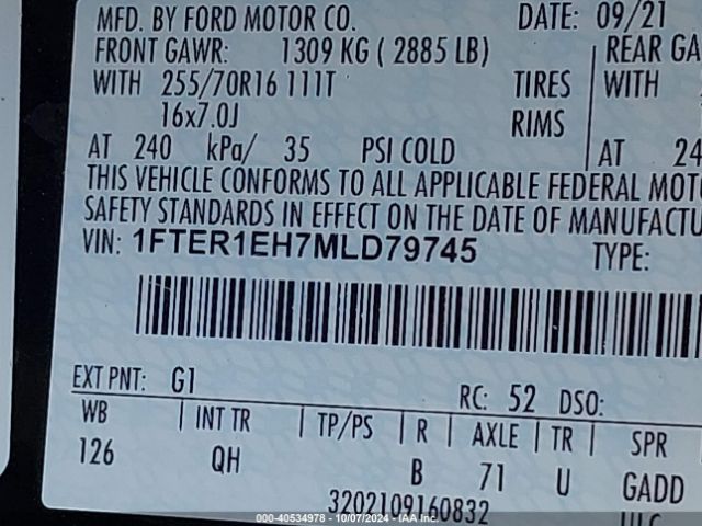 1FTER1EH7MLD79745 Ford RANGER XL