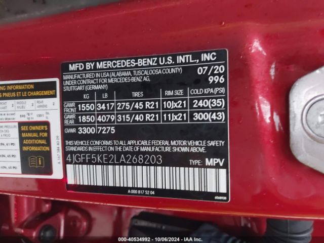 4JGFF5KE2LA268203 Mercedes-Benz Gls 450 4matic