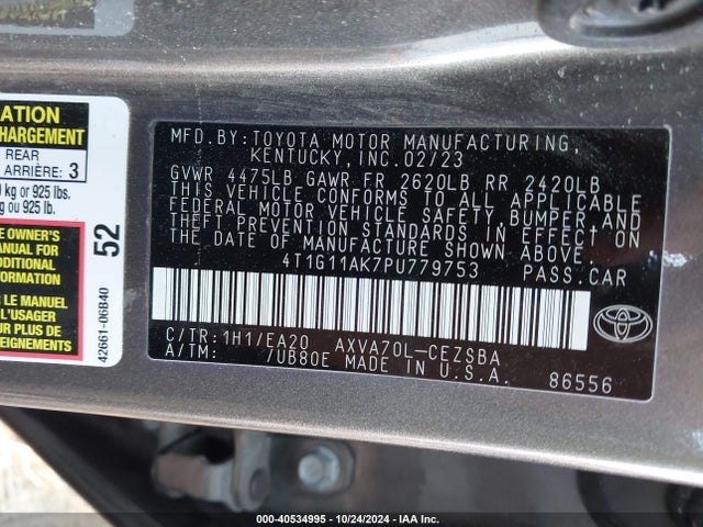 Toyota CAMRY SE 2023 4T1G11AK7PU779753 Image 9