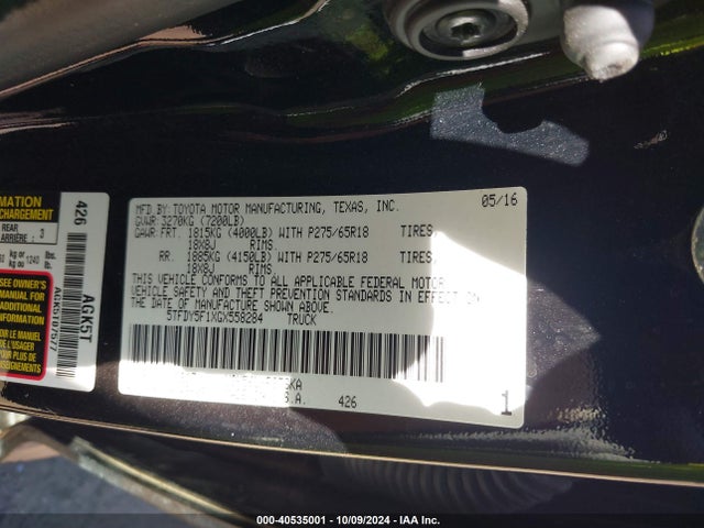 5TFDY5F1XGX558284 Toyota Tundra Sr5 5.7l V8