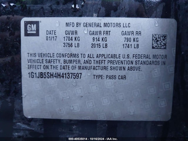 Chevrolet Sonic Ls Auto 2017 1G1JB5SH4H4137597 Image 9