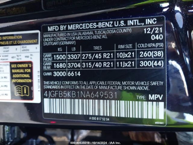 4JGFB5KB1NA649531 Mercedes-Benz Gle 450 4matic