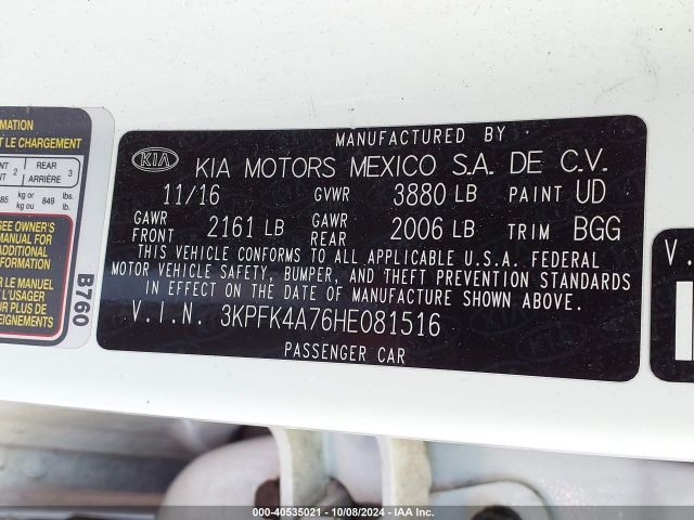 3KPFK4A76HE081516 KIA FORTE LX